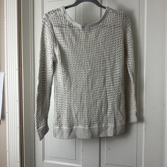 GAP Sweater Small Open Knit Silver Sparkle Metallic Cotton Womens - Picture 6 of 6